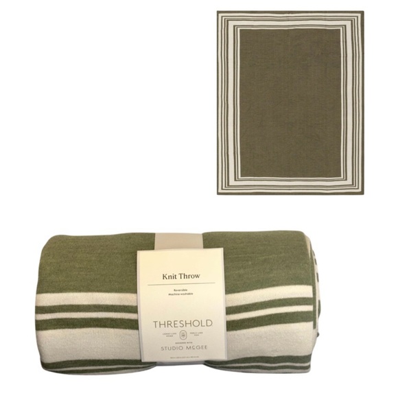 🆕Threshold |Olive and White Striped Knit Throw|  50in x 60in - Picture 1 of 7